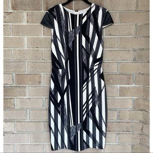 Cache Abstract Print Bodycon Midi Dress